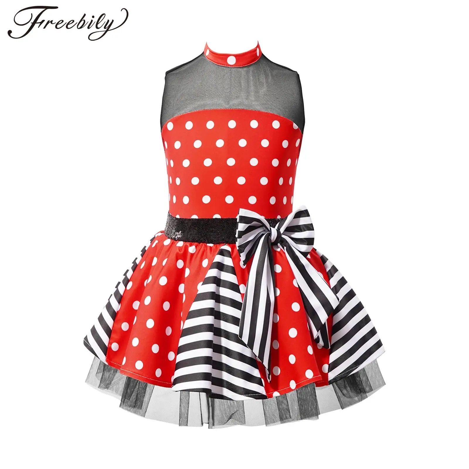 

Girls Ballet Dress Kids Tutu Shiny Sequins Polka Dots Sleeveless Dress Gymnastics Leotard Jazz Latin Dancing Performance Costume