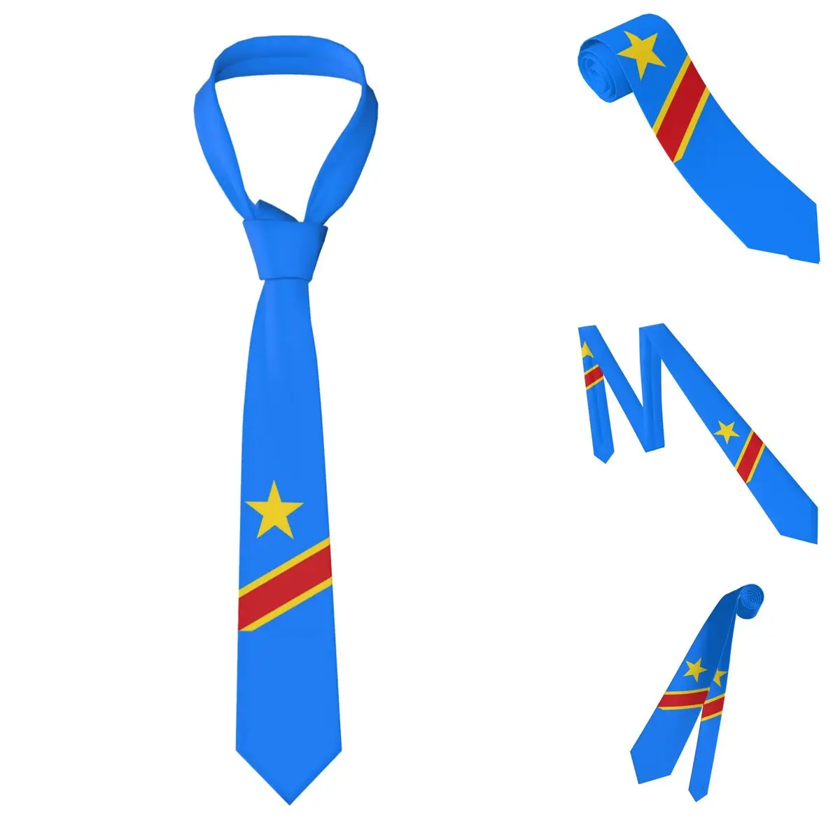 Democratic Republic Of The Congo Flag Necktie for Men Silk Polyester 8 cm Neck Ties Party Suits Tie Classic Gravatas