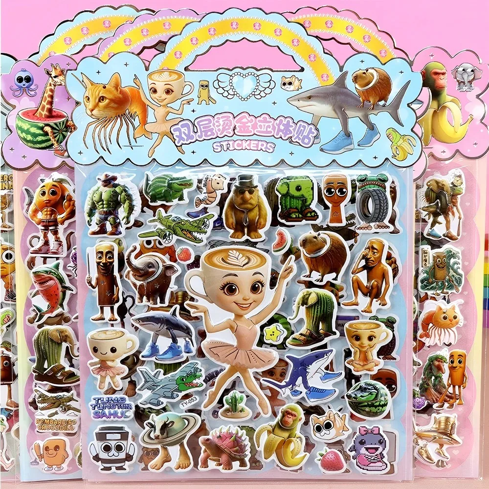 5/20 pièces Tung Tung Sahur italien cerveau animaux bulle autocollants bricolage cahier téléphone guitare dessin animé 3D gonflé autocollant jouets cadeaux # @