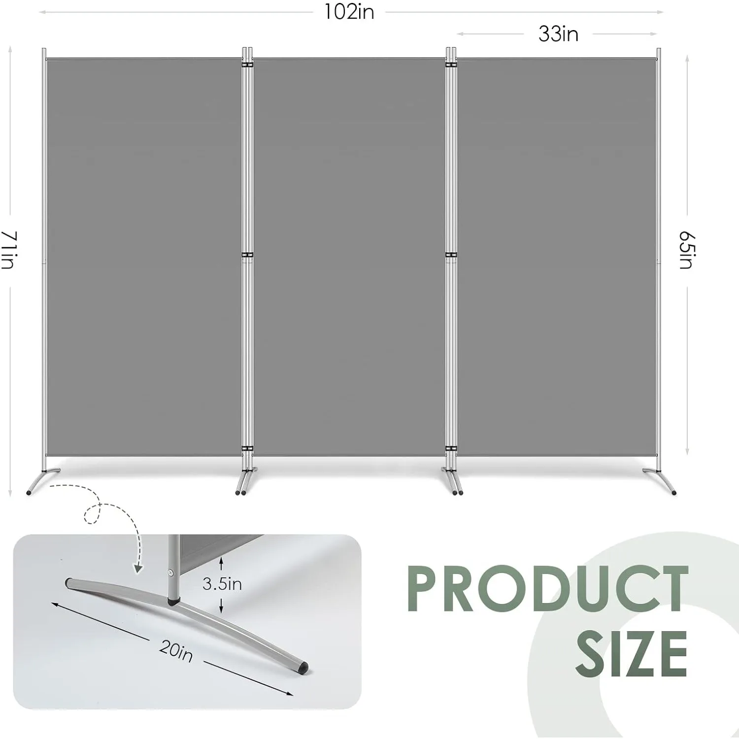 RANTILA divisor de habitación de 3 paneles, pantalla de privacidad plegable de 6 pies de alto, separadores de pared de partición de habitación independientes, 102 "W x 20 'x 71" H