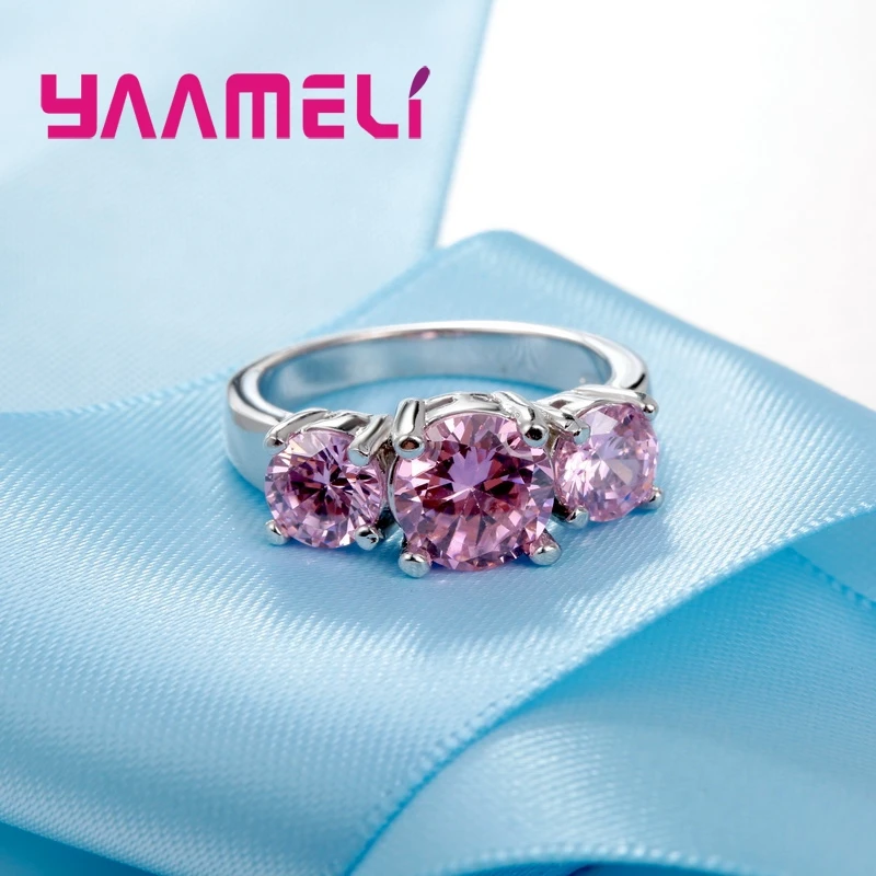 925 Sterling Silver 3 CZ Stone Prong Setting Band Rings for Men Women Wedding Engagement Jewelry Hot Sale 7 Colors!!!