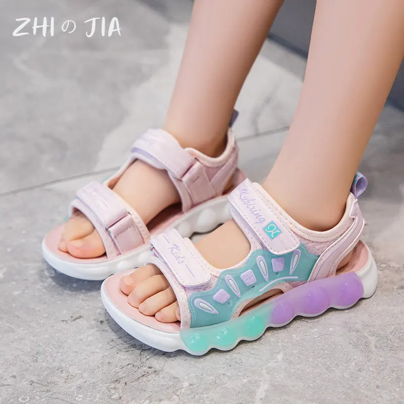 2025 Children's New 4-12 Years Old Open Toe Sandals Boys Fashion Casual Trend Shoes Girls Pink Soft Bottom Water Beach Footwear