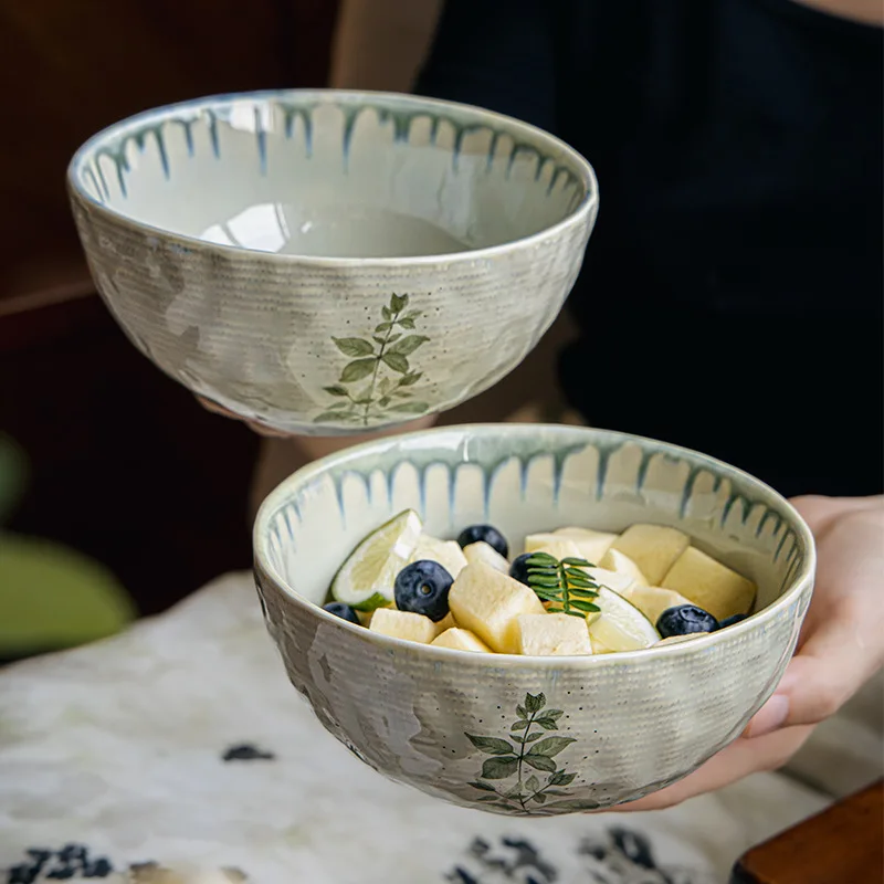 5.5-Inch ceramic rice bowl featuring water ripple fruit yogurt bowl Japanese household wonton small soup bowl