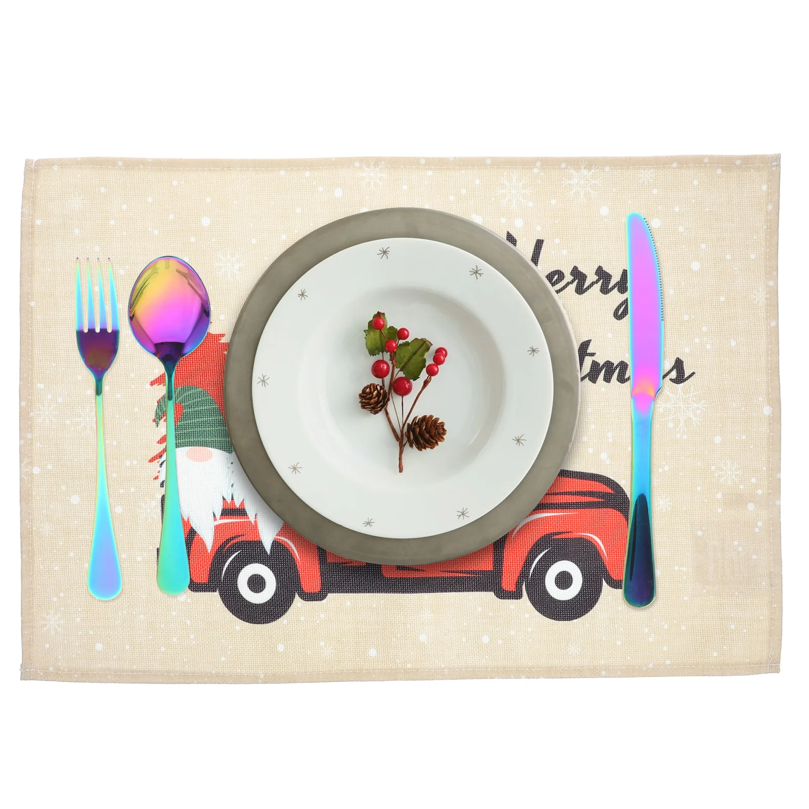 

4 Pcs Round Christmas Placemats Decoration Creative Table Cotton Heat Insulation