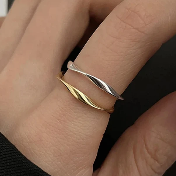 Real 925 prata esterlina 18k ouro distorcido anéis geométricos para mulheres minimalista na moda jóias finas acessórios de personalidade