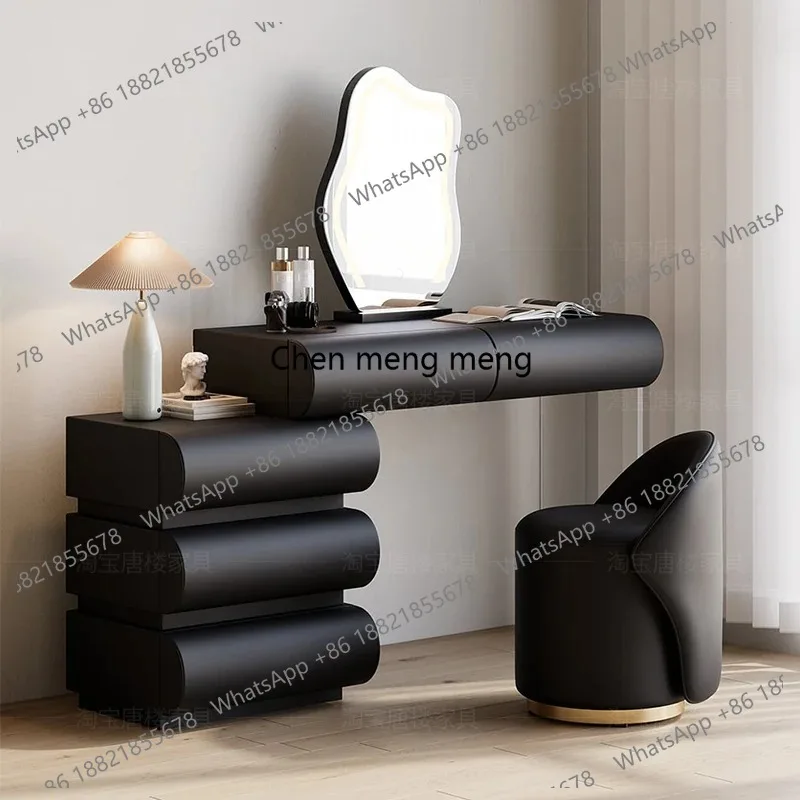 

Retro Light Mirror Vanity Desk Big Storage Luxury Black Cabinet Vanity Desk Makeup Drawers Set Coiffeuse