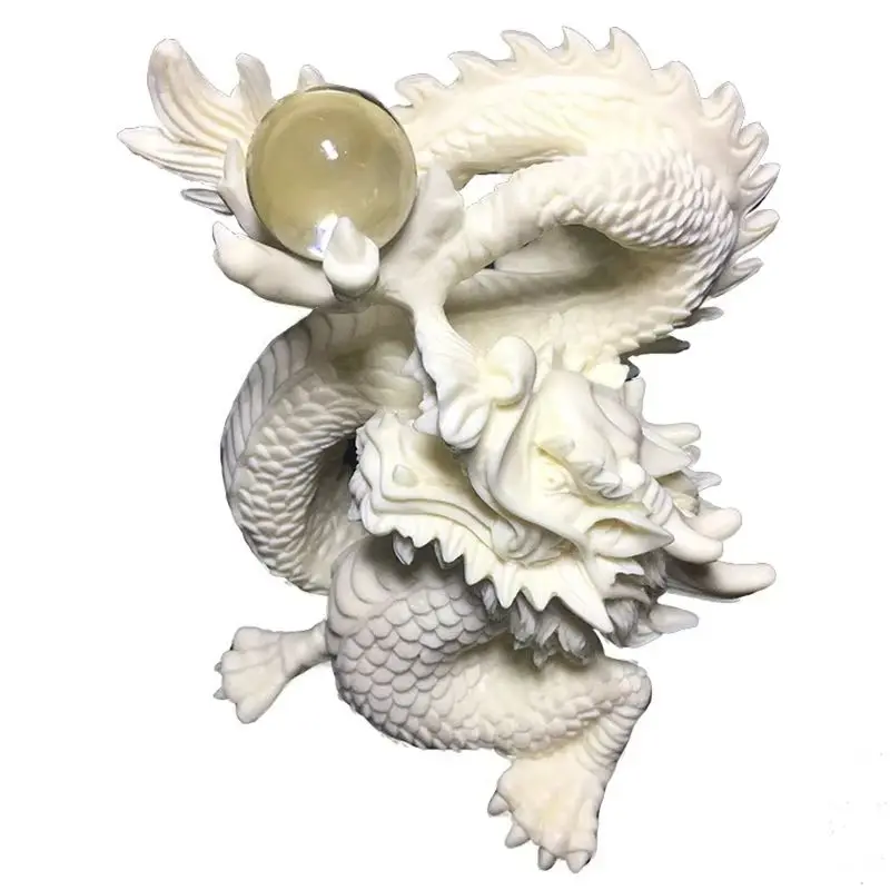 

Dragon Statue White Hand Carved Disc Dragon Play Decoration