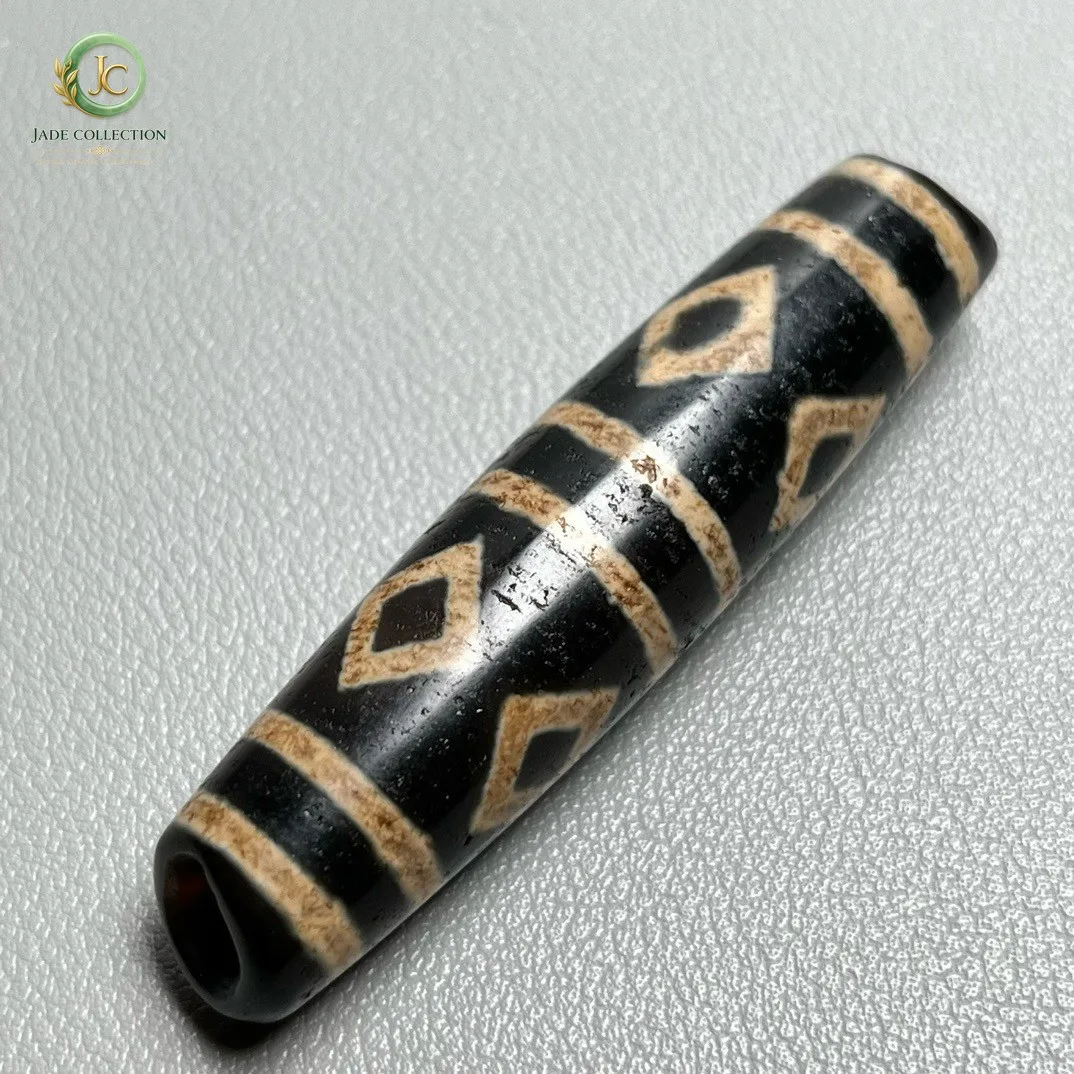 Rare Tibetan Old Agate DZi *Vajra 6 Eyes* Bead Amulet Pendant 55mm T0617
