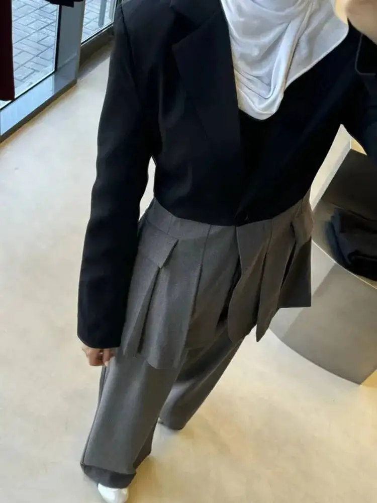 

Плиссированный BJTZ в стиле пэчворк, на одной пуговице, 2022, женский пиджак, весенний стиль, высококачественный свободный костюм с длинными рукавами, комплект из двух предметов