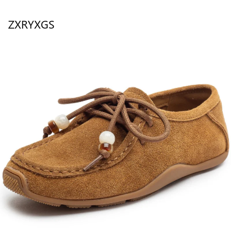 zxryxgs-2025-new-bow-premium-cow-suede-full-genuine-leather-shoes-flat-soft-sole-comfortable-women-shoes-fashion-casual-shoes