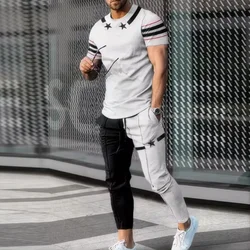 Men's sports set 2-piece jogging suit 3D printed summer fashion new style fun smile short sleeved men's T-shirt+pants