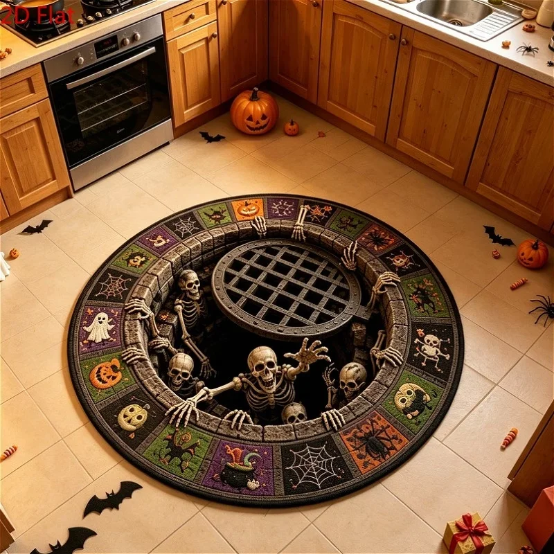 Halloween Ghost 3D Vortex Circle Rug Bedroom Kitchen Coffee Table Home Decor Entrance Hallway Sofa Side Area Doormat Floor Mat