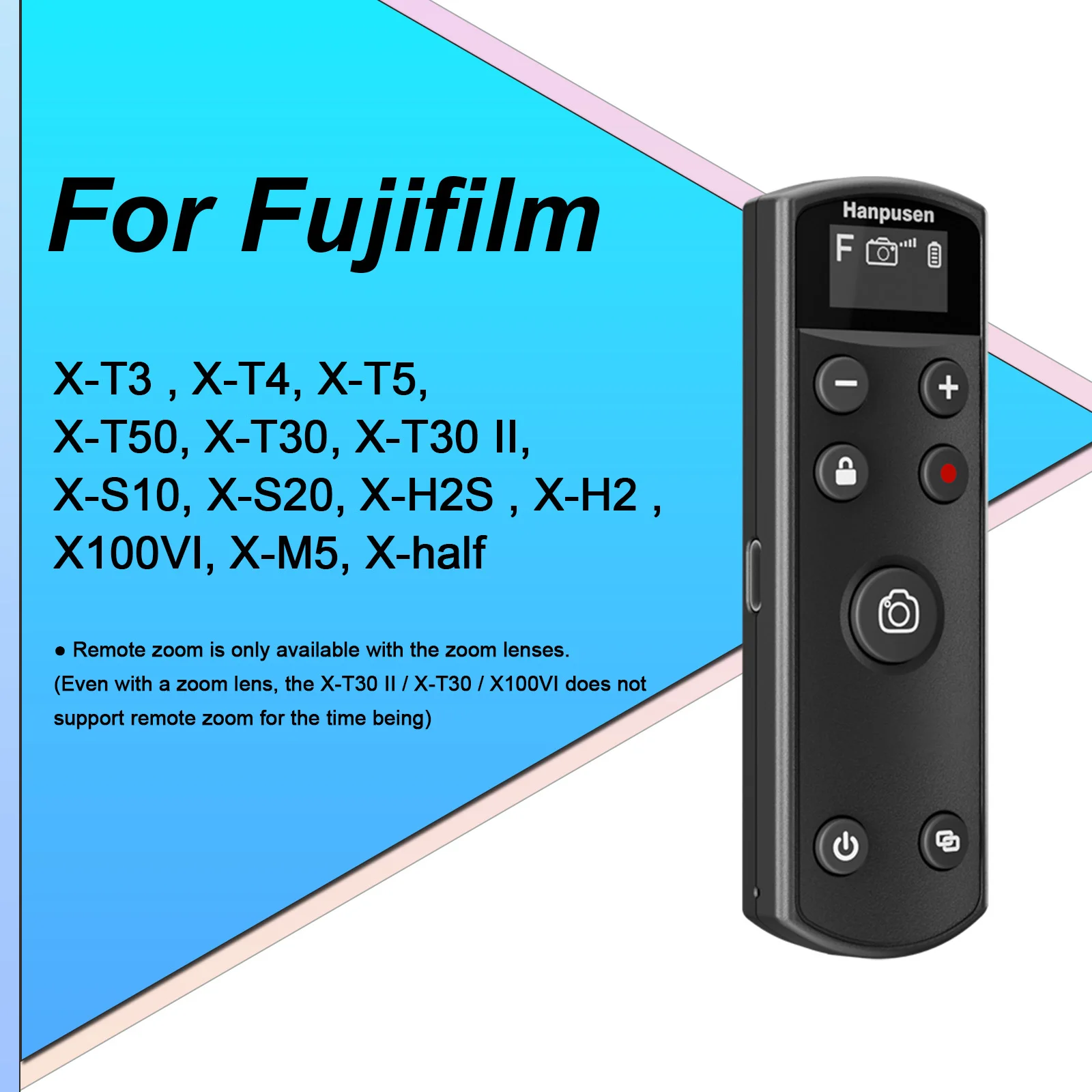 Hanpusen draadloze Bluetooth-afstandsbediening met OLED-display USB-C oplaadbaar voor Canon / Sony / Nikon / Fujifilm-camera's