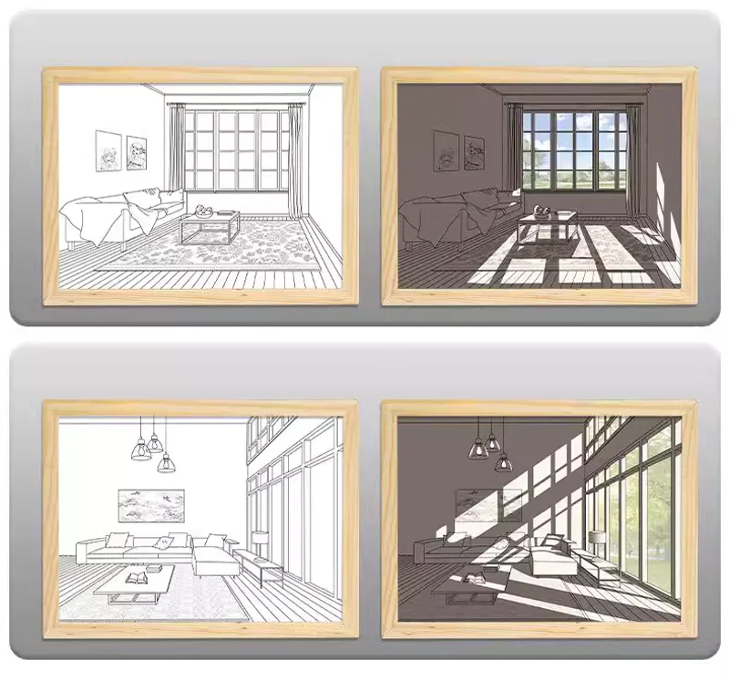 Creativity Night Light Simulation Gift Sunset Mood Photo Frame Lamp INS Anime Painting Led Lights Decoration Lighting