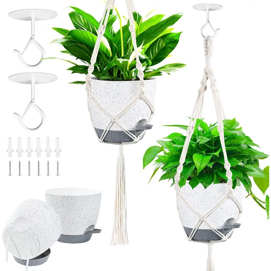 

Hanging Planters for Indoor Plants with SelfWatering Hanging Pots for Plants2 Pack Macrame Hanging Plant Holders with Drainage