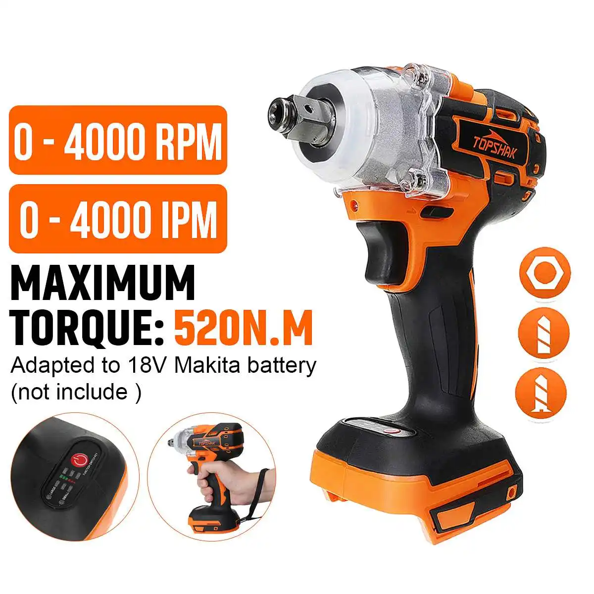 520N.M Electric Impact Wrench Brushless Cordless Wrench 1/2 inch Screwdriver Car Tires Repairing Tool for Makita 18V Battery