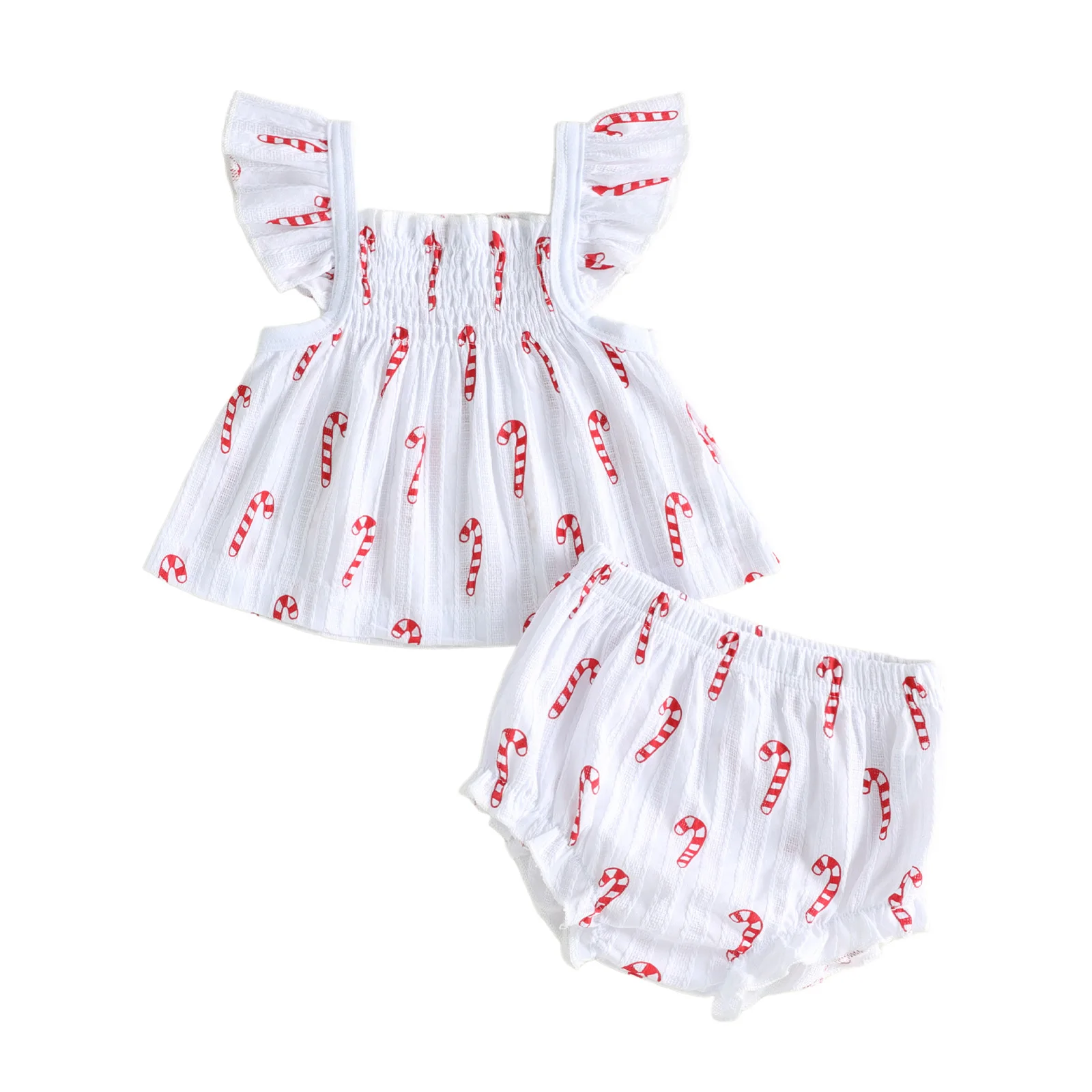 Baby Girl Christmas Outfit Flying Sleeve Ruffle Tops and Bloomer Shorts Set
