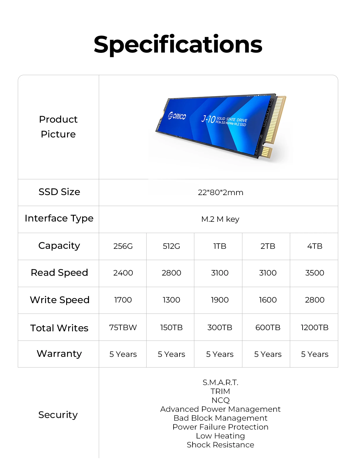 ORICO J10 M.2 NVMe SSD PCIe 3.0 SSD 3100 MB/S M.2 M Key 2280 Internes Solid-State-Laufwerk für Audio-Editor 1 TB 2 TB 4 TB – Detail 7