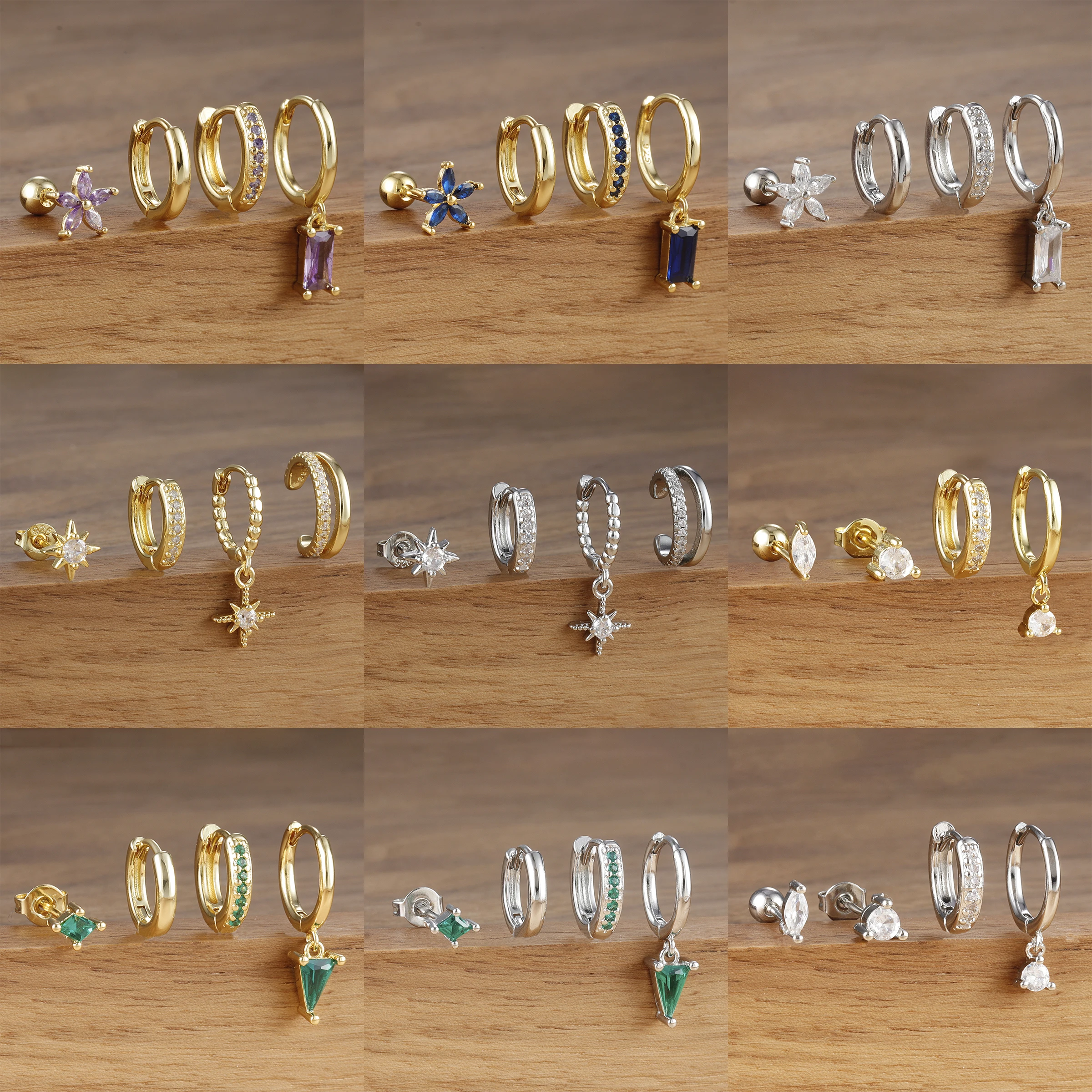 4PCS Stainless Steel Small Zircon Star Flower Hoop Earrings Set For Women Fashion 18K Gold Plated Female Jewelry Gift