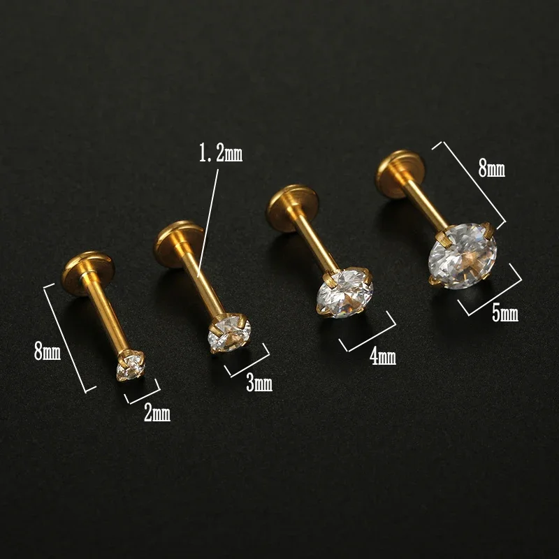 XINYI 2PCS Stainless Steel Eearring Nose Stud Cartilage Piercing Jewelry Helix Tragus Lip Flat Back Tiny Earrings for Women 18G
