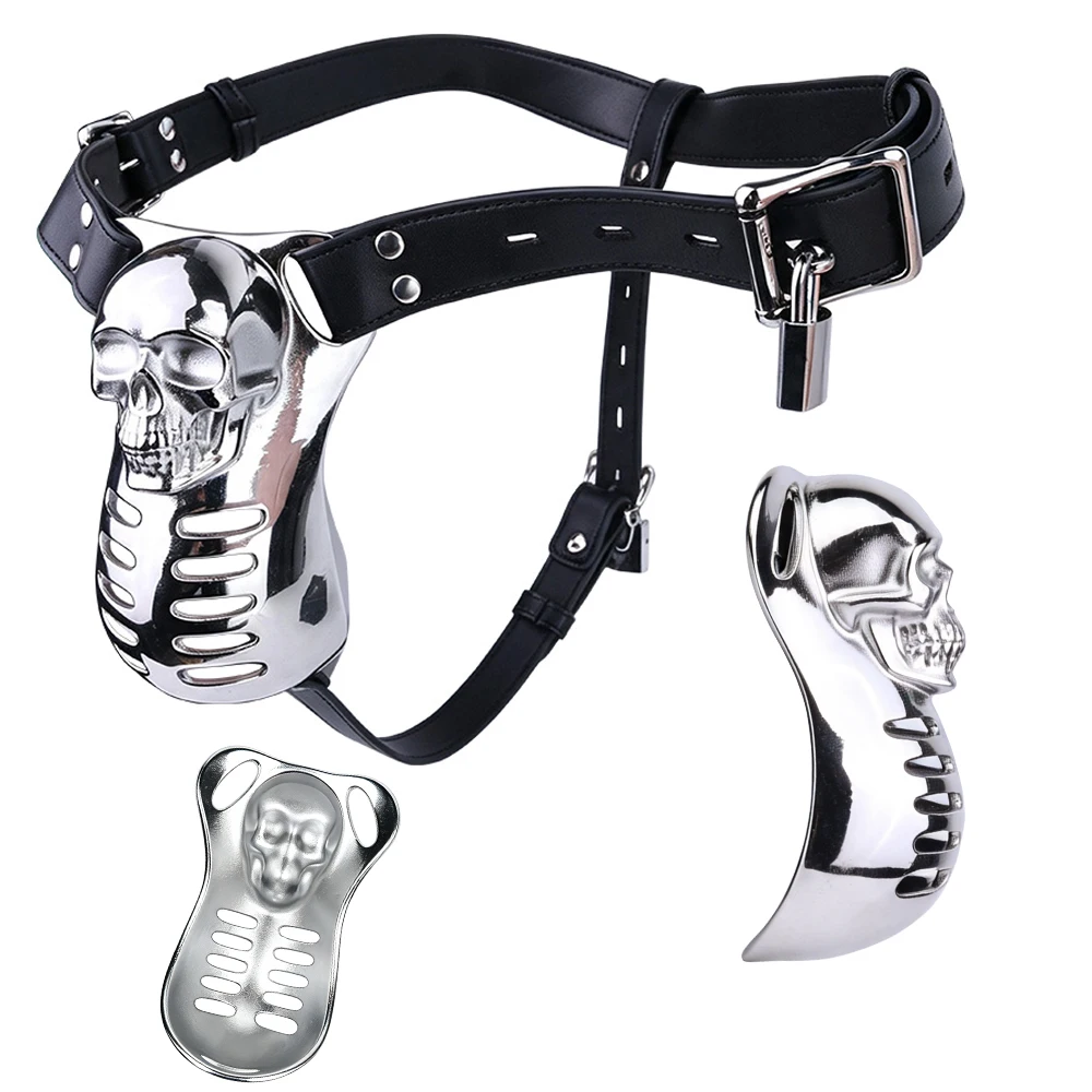 QKKQ Heavy Stainless Steel Adult Briefs With Microfiber Leather Cock Lock Penis Bondage Chastity Cage Metal Underwear For Men