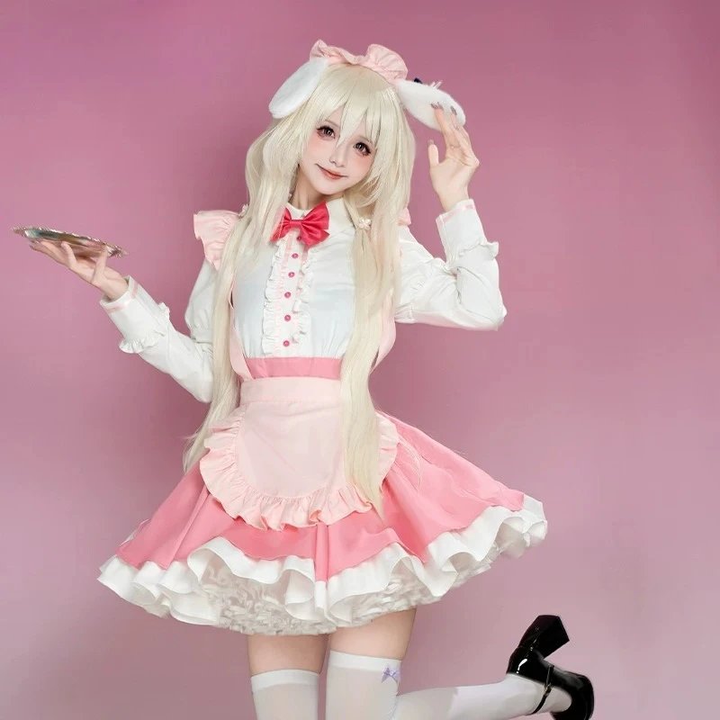 

Game Misono Ichika Cosplay Costume Pink Strawberries Lolita Maid Princess Dress Role Play Outfit for Women Theme Party