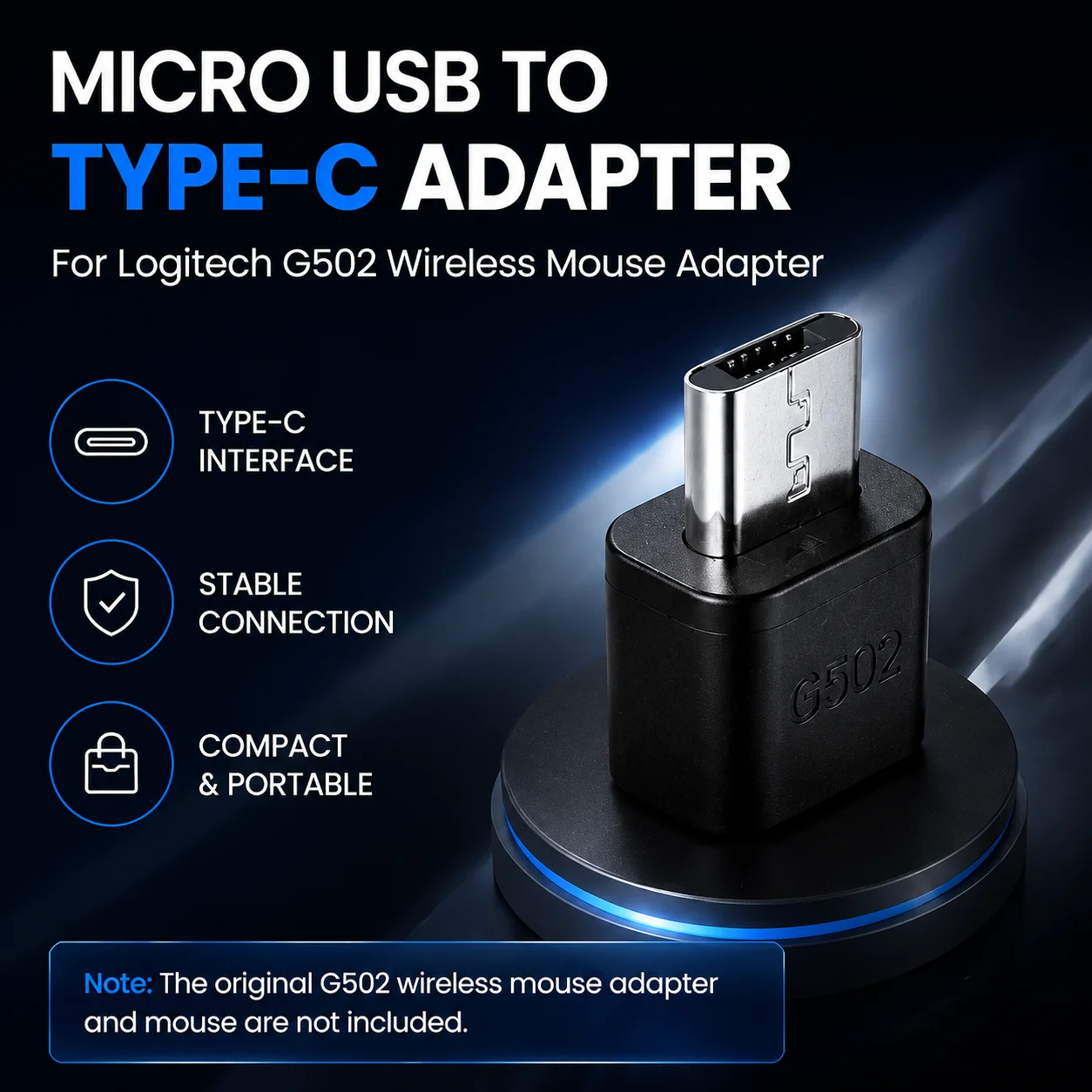 Micros USB To Type C Adapter Replacement for Logitech G502 Wireless Mouse Easy Repair Plastic Metal Construction