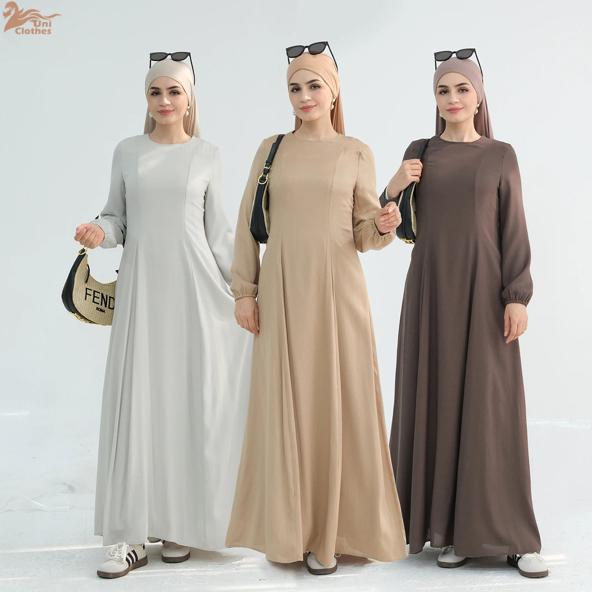 

New Abaya 2025 Islamic Clothing Linen Women Maxi Dress Balloon Sleeve Big Hem Modest Abaya Women Muslim Dress