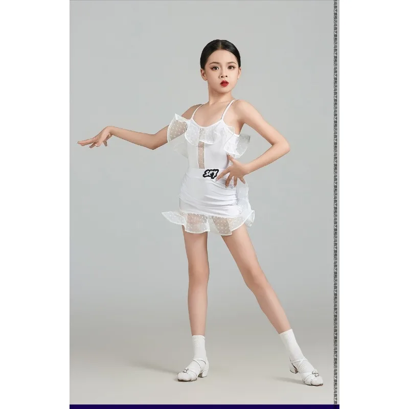 2026 Summer Halter Mesh Latin Dance Outfit Gray Purple White For Rumba Training Contest Stage Premium Performance Dance Wear Kit