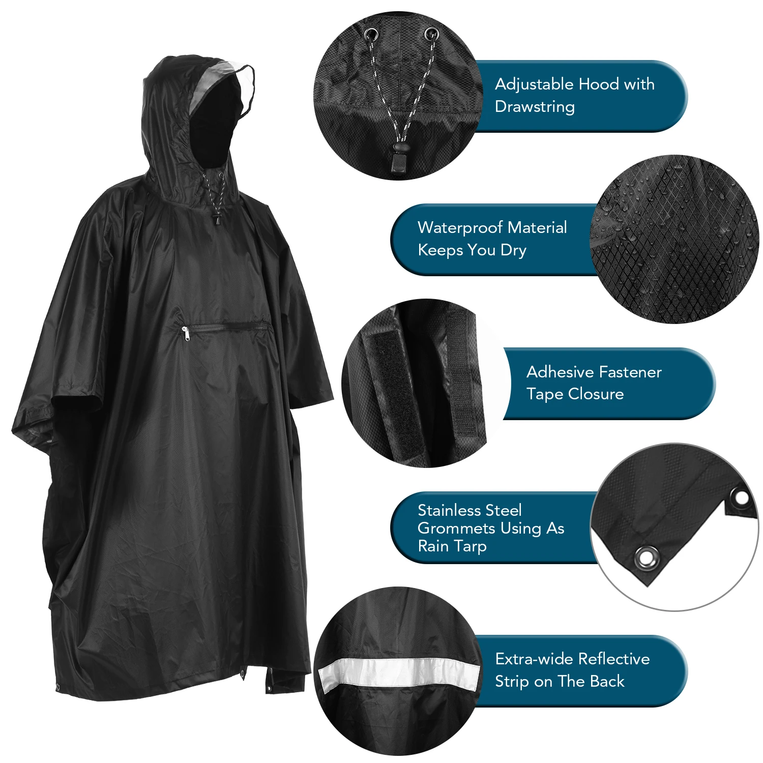 backpacking rain poncho Lixada Hooded Rain Poncho Waterproof Raincoat Jacket Cycle Rain Cover for Outdoor Camping Hiking Fishing