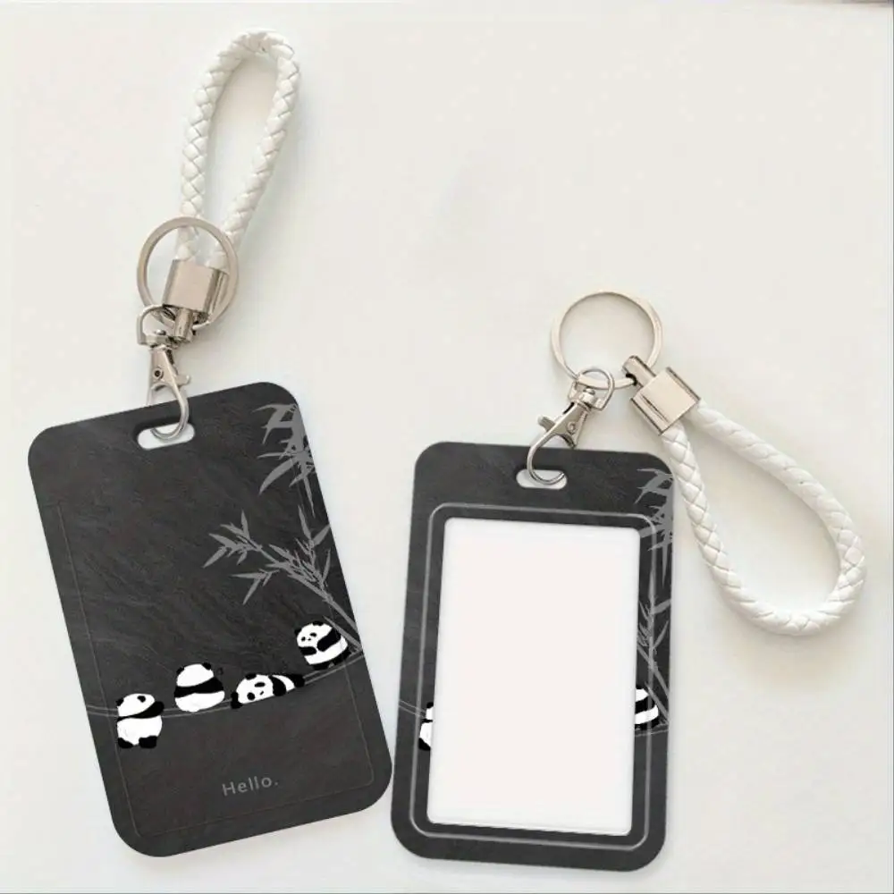 Panda Pattern ID Card Holder Plastic Card Cover Holds 2 Cards For Medical Staff Student Bank Access Card