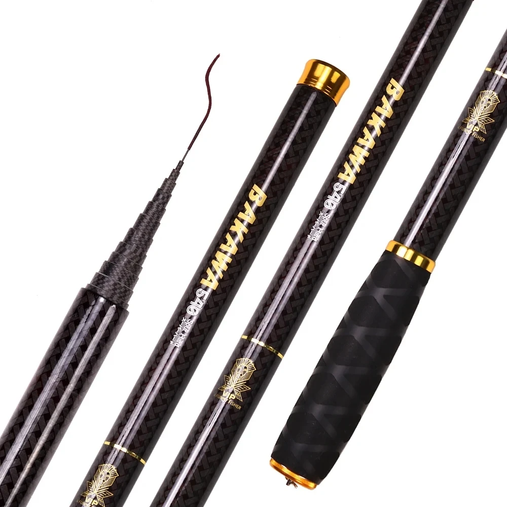 BAKAWA 100% Carbon Fiber Stream Fishing Rod Telescopic Mini Travel Feeder Pole 3.6M 4.5M 5.4M 6.3M 7.2M Freshwater Carp Pesca