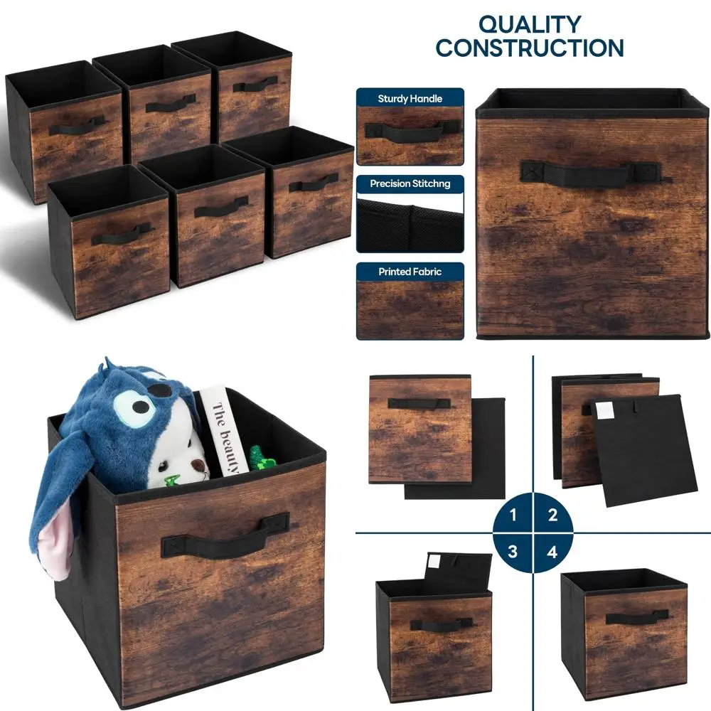 

Collapsible Fabric Storage Cubes Set of 6, 13 Inch Multipurpose Foldable Baskets with Handles for Organizing Shelves, Closets, a