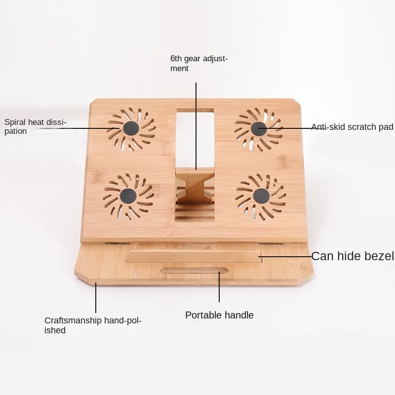 Suporte De Madeira Laptop Stand, Altura Ajustável, Cremalheira De Refrigeração