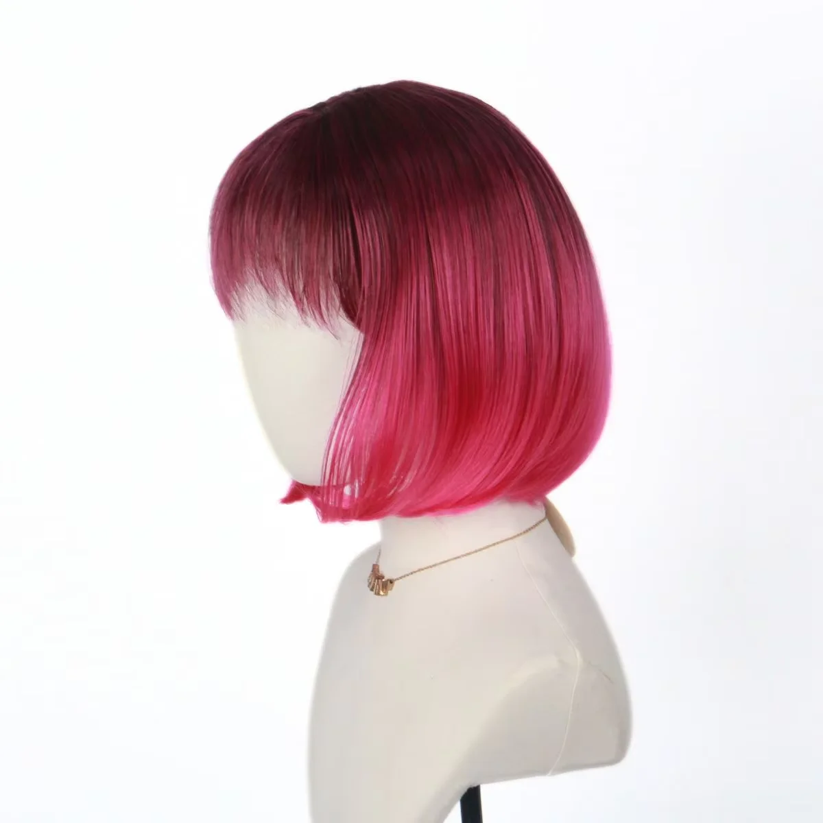 Anxin Brand Synthetic Fiber Wig: Deep Pink Short Hair Style with Bangs, Soft and Easy to Manage, Suitable for Various Activities - view 5