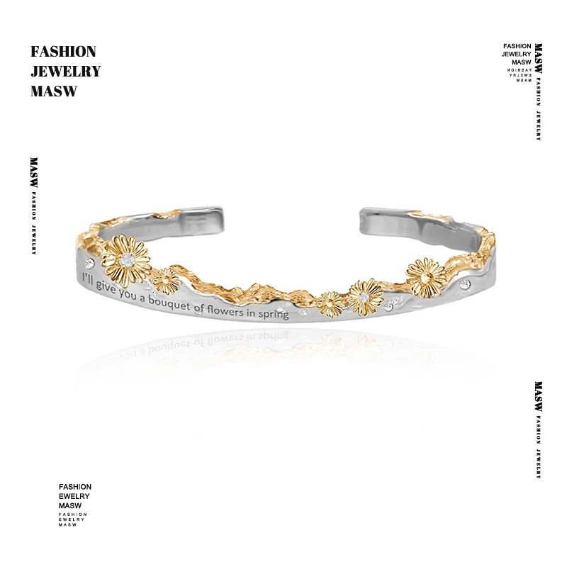 

MASW Original Design Personality Metallic Flower Bracelets For Women 2025 Trend New Fashion Jewelry Popular Accessories