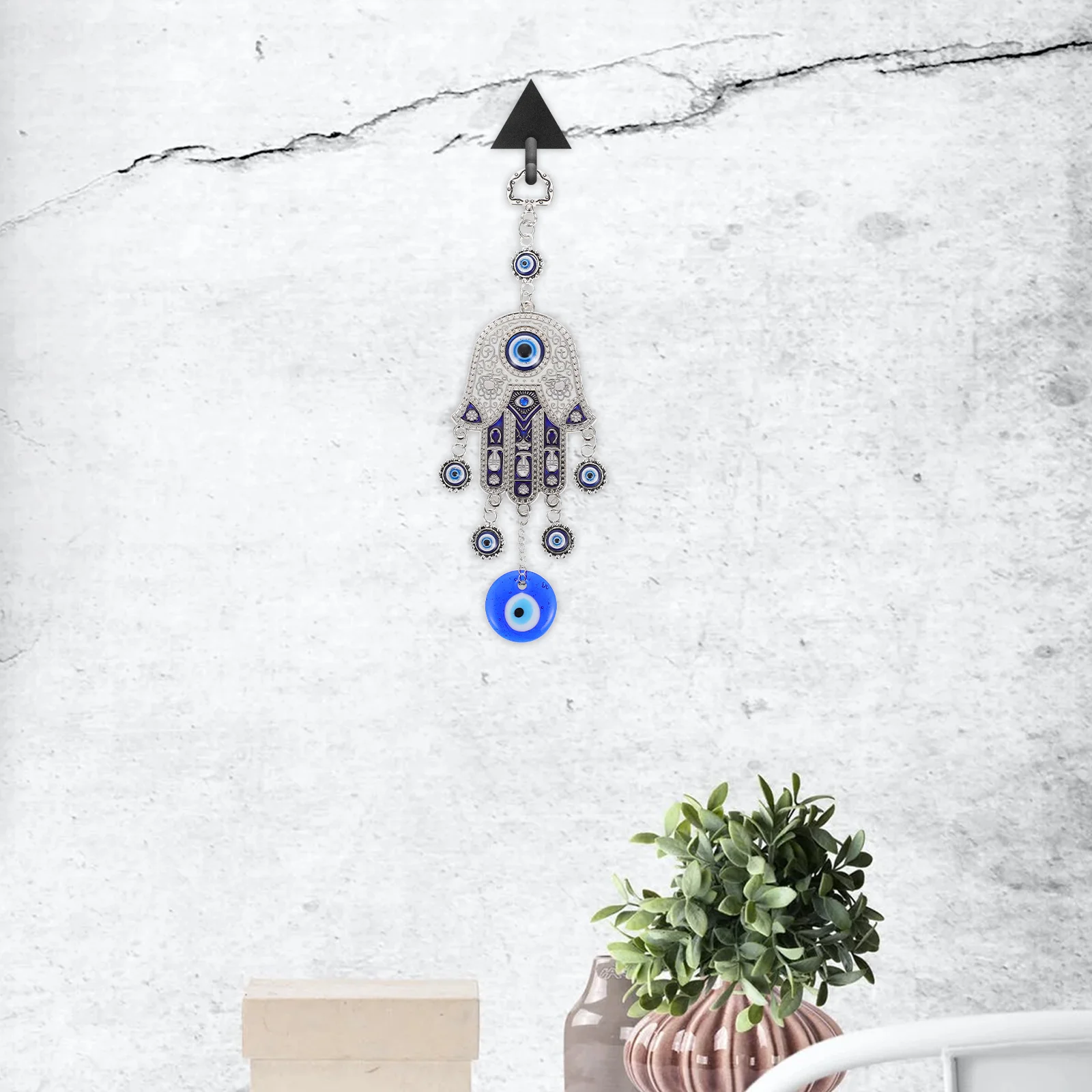 

Hand Evil Eye Pendant Alloy Glass Hanging Ornament Home Decor Wall Hanging Keychain Window Door Protective Charm