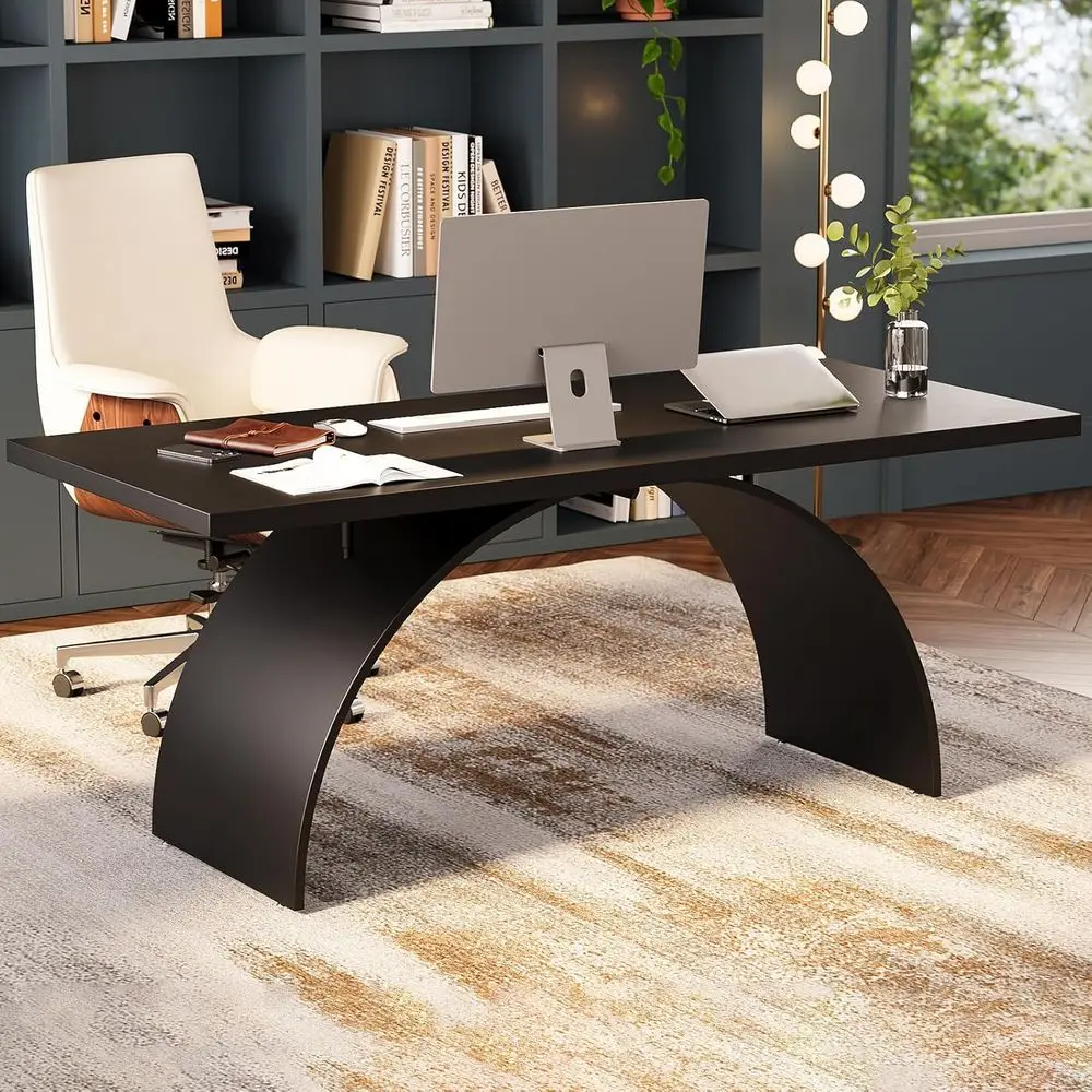 

70.9" Industrial Executive Desk, Black Top Desk ern Home Desk with Arched Design Legs or Study, Oice, Home Oice