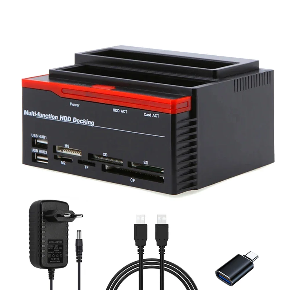 Stacja dokująca dysku twardego dla 2,5 3,5-calowego czytnika dysków twardych SATA IDE SSD z podwójnym gniazdem Obudowa zewnętrznego dysku Sata do adaptera USB