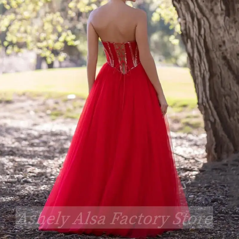 Elegant Red Long Prom Dresses 2024 Sweetheart Crystal Draped A Line Women Formal Evening Dress Bride Wedding Party Occasion Gown