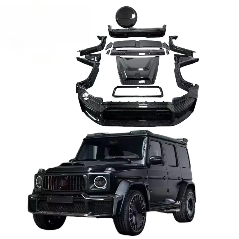 2025+ G-Class W465 B800 Dry Carbon Fiber Full Set Body Kit Front Bumper Mud Guards Ventilation Slits Rear Diffuser