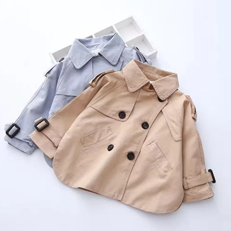 2025 Spring Autumn 3 4 6 8 10 Years Children Clothes Double-breasted Outwear Jackets Outfits Fashion Kids Baby Girls Trench Coat