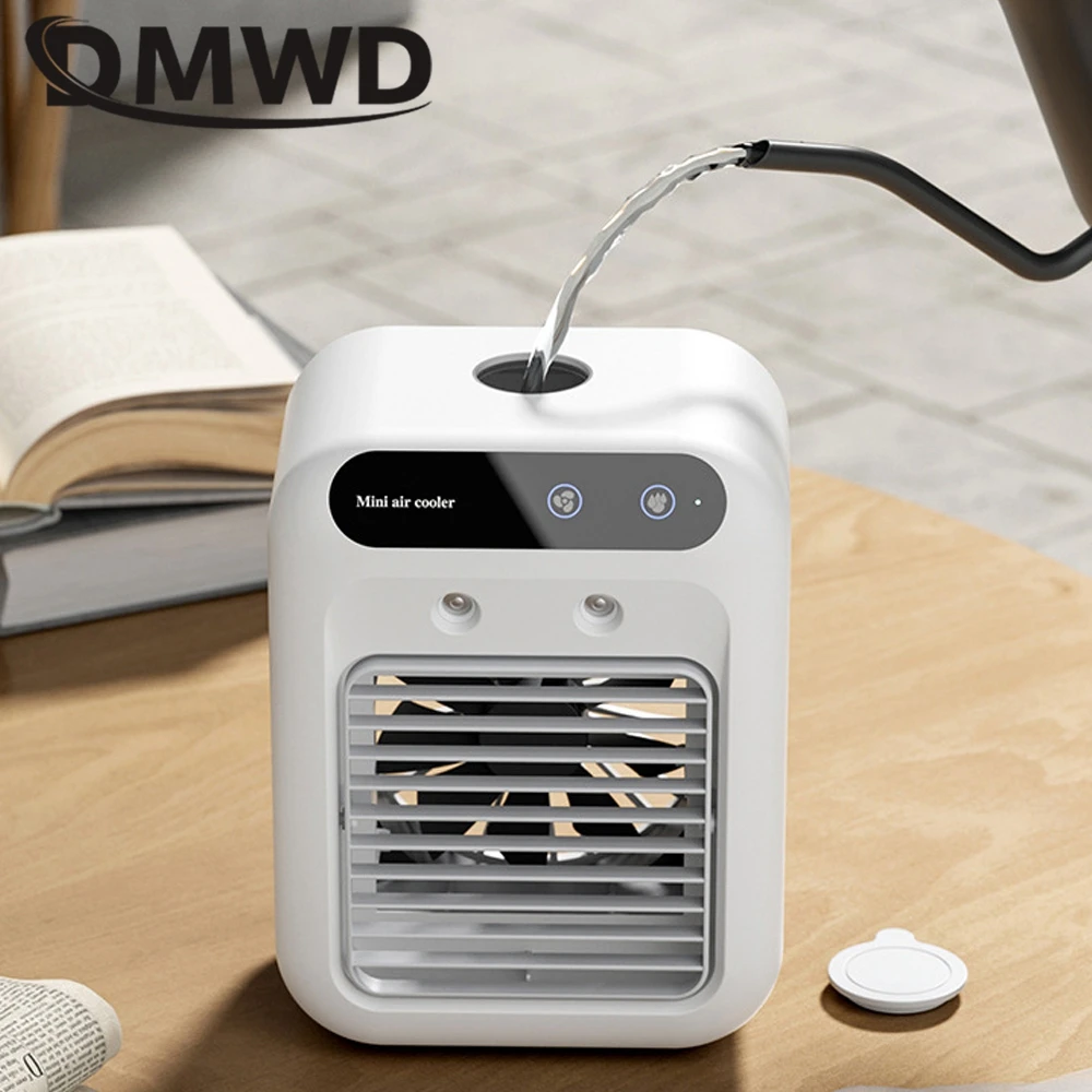 DMWD Electric Fan Air Conditioner Mini Mist Spray Humidification Desktop Cooling Machine Rechargeable Air Cooler Quick Cold