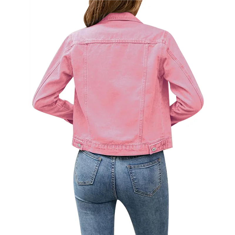 

ABRT-Jean Куртки для женщин Базовая джинсовая куртка на пуговицах с длинными рукавами Укороченная модная джинсовая куртка