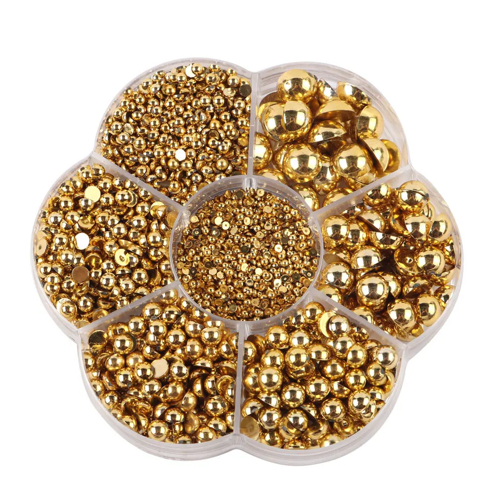 3100pcs 2/3/4/5/6/8/10mm Half Round ABS Pearl Beads Flatback Rhinestones For DIY Jewelry Nail Art Garment Decor Craft F0618