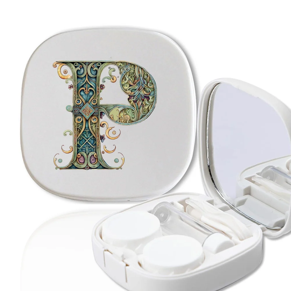 Retro Meitong Box Portable Travel Contact Lens Case Beauty Pupil Box Organizer With Mirro Care Box Kit Graphic Letter Pattern