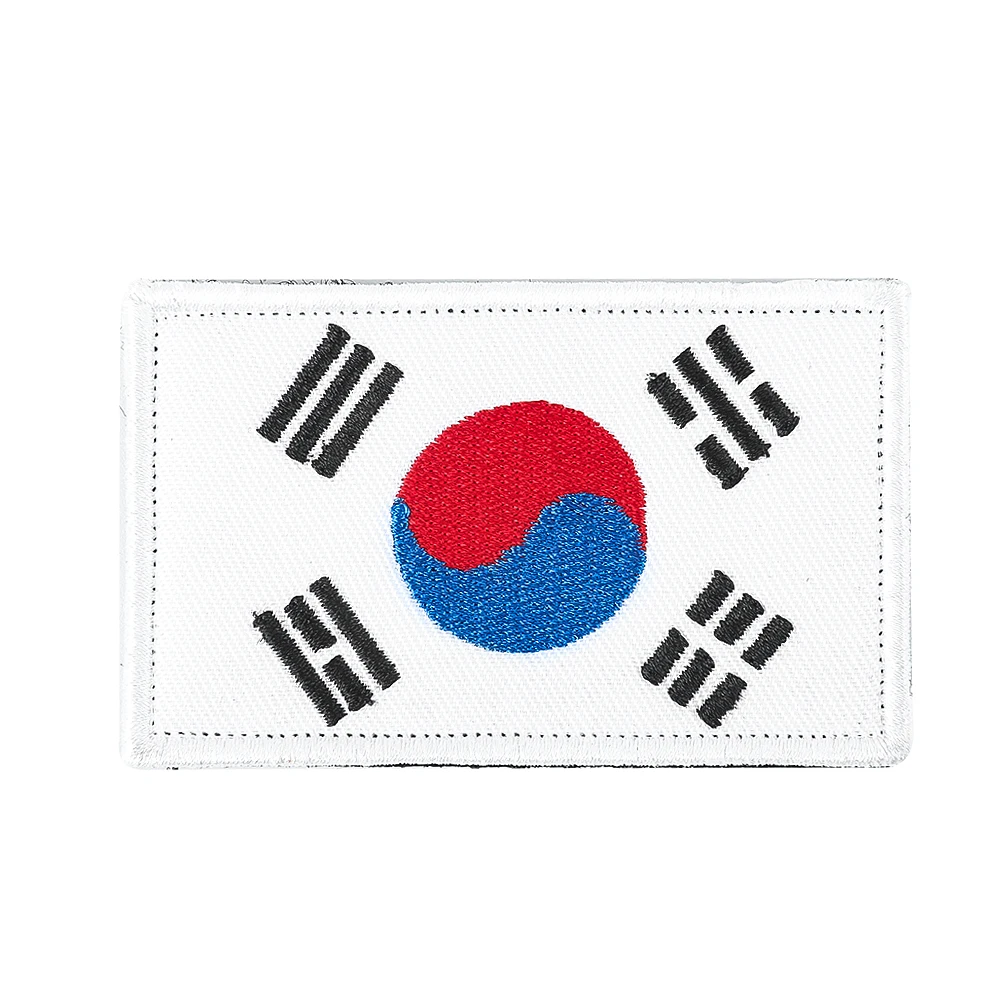 Korea Flag Arm Badge Rectangular Embroidered Patch Woven Marker Badge Hook Loop Patches Clothing Sewing Accessory