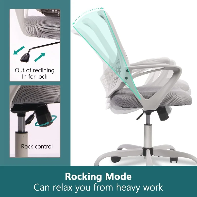 

Home Office Chair Ergonomic Computer Desk Chair Mesh Mid-Back Height Adjustable Swivel Chair With Armrest, Grey