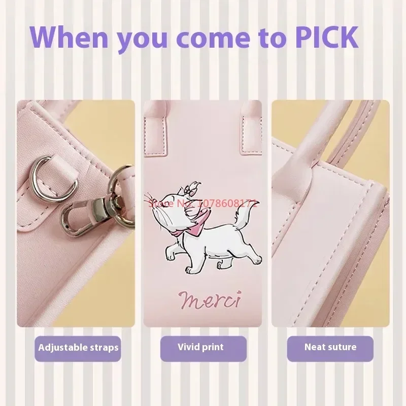 Miniso-Série Mariecat Clássico Crossbody Sacola, Commuter Moda Portátil, Kawaii Bolsa de Ombro, Marca Famosa, Disney, Novo, Corte, 2024