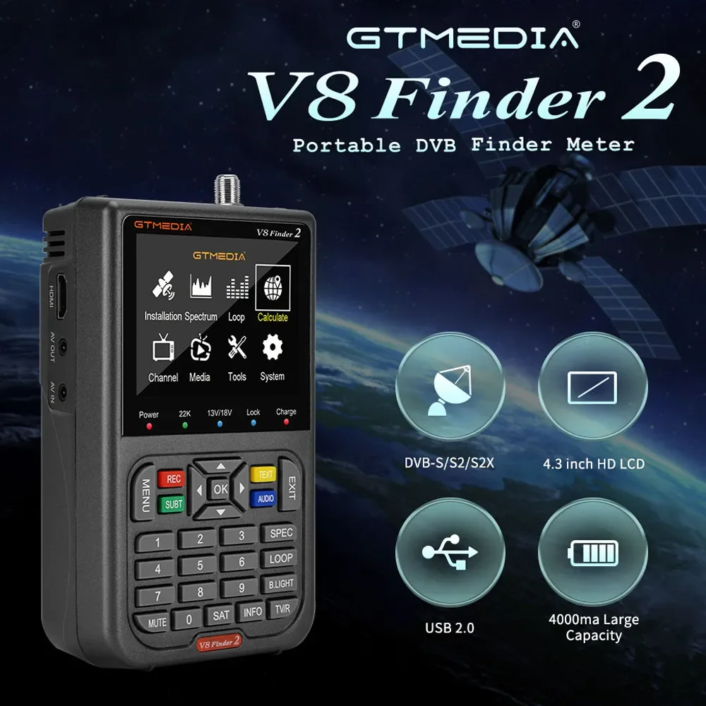 GTMEDIA V8 Finder 2 Miernik satelitarny DVB-S/S2/S2X 3,5-calowy wyświetlacz LCD 1080P, port Type-C Satfinder VS Freesat Finder Meter — zdjęcie produktu 2